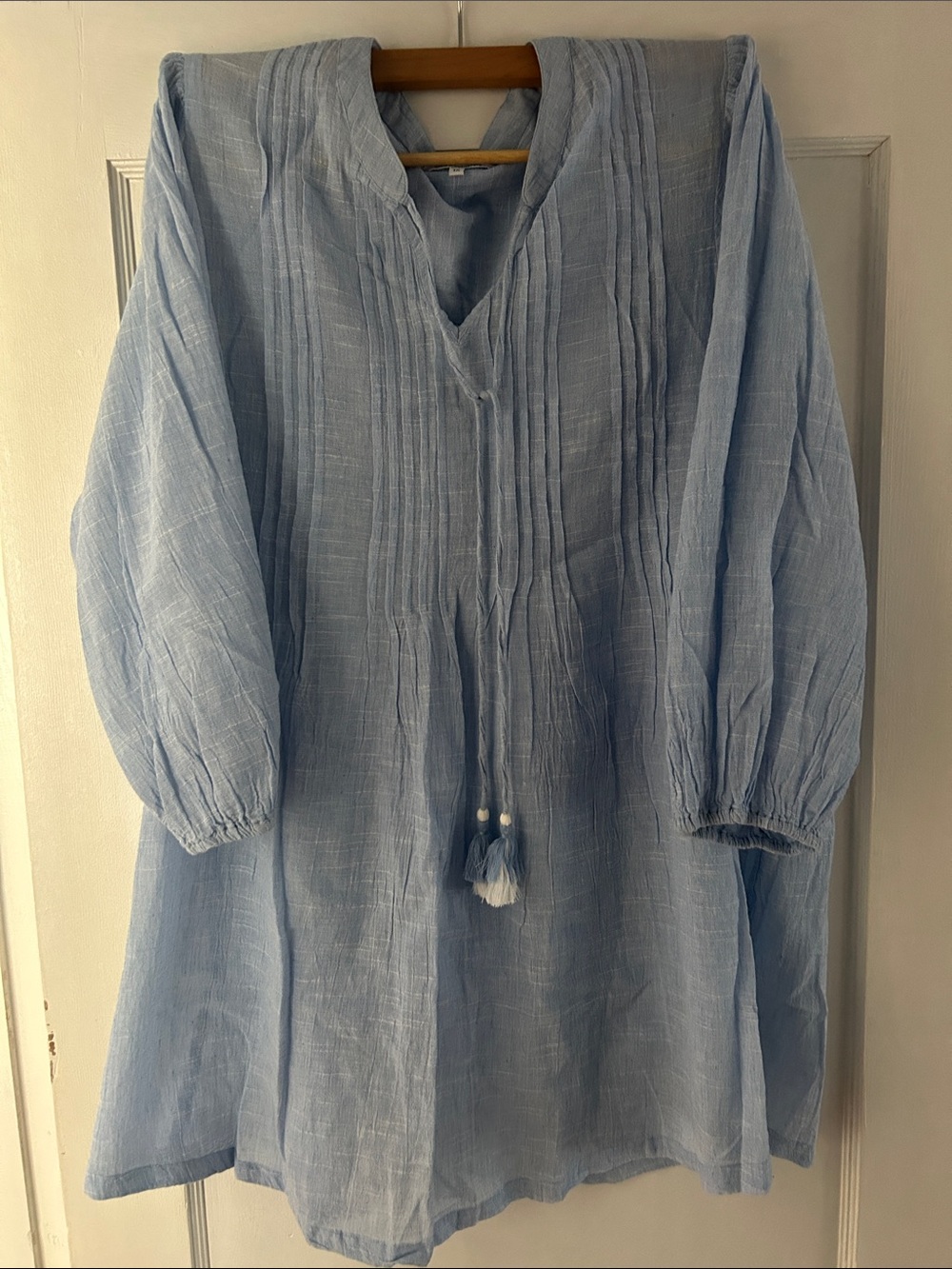 NWOT - Blue Island Light Blue Gauze Tassel Tunic